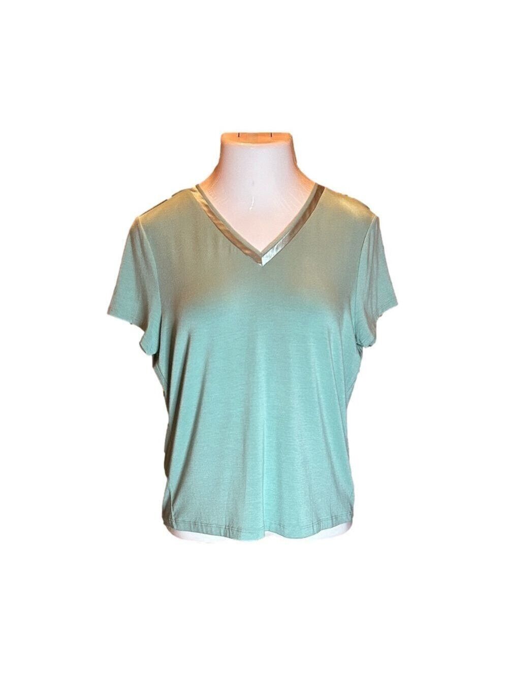 ANNE KLEIN Mint Green Casual Tee w/ Shiny Ribbon Neckline Size L
